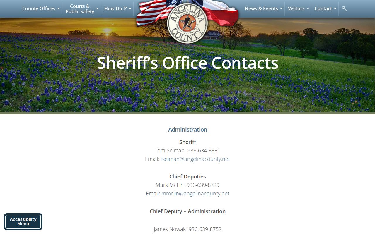 Angelina County arrest search sheriff division contacts