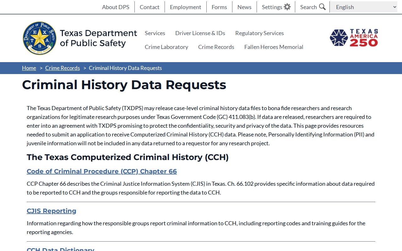Angelina County arrest history Texas DPS data requests