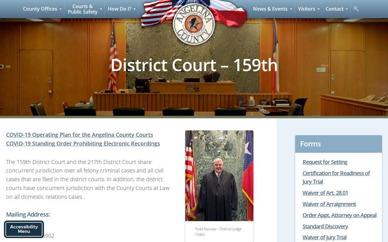 Angelina County criminal court case 159th District Court page