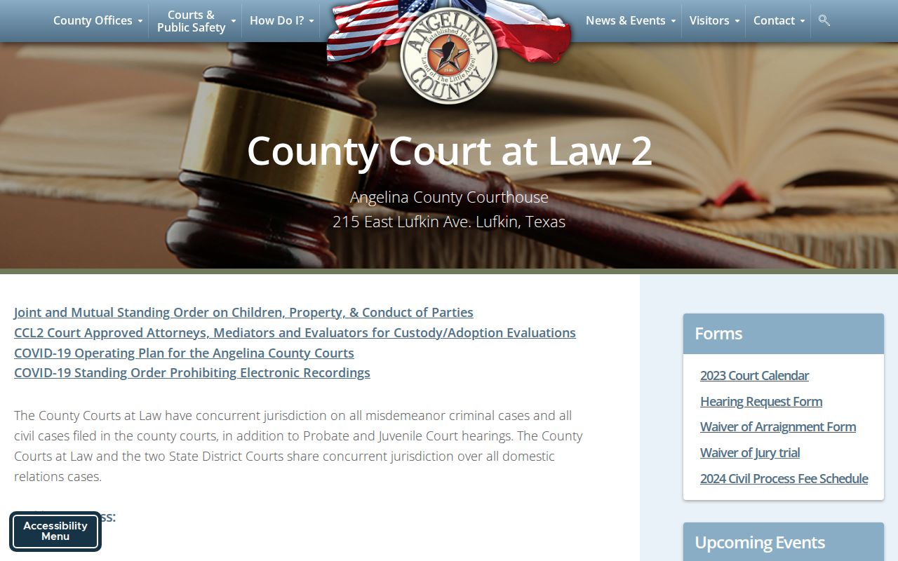 Angelina County court case lookup County Court at Law Two