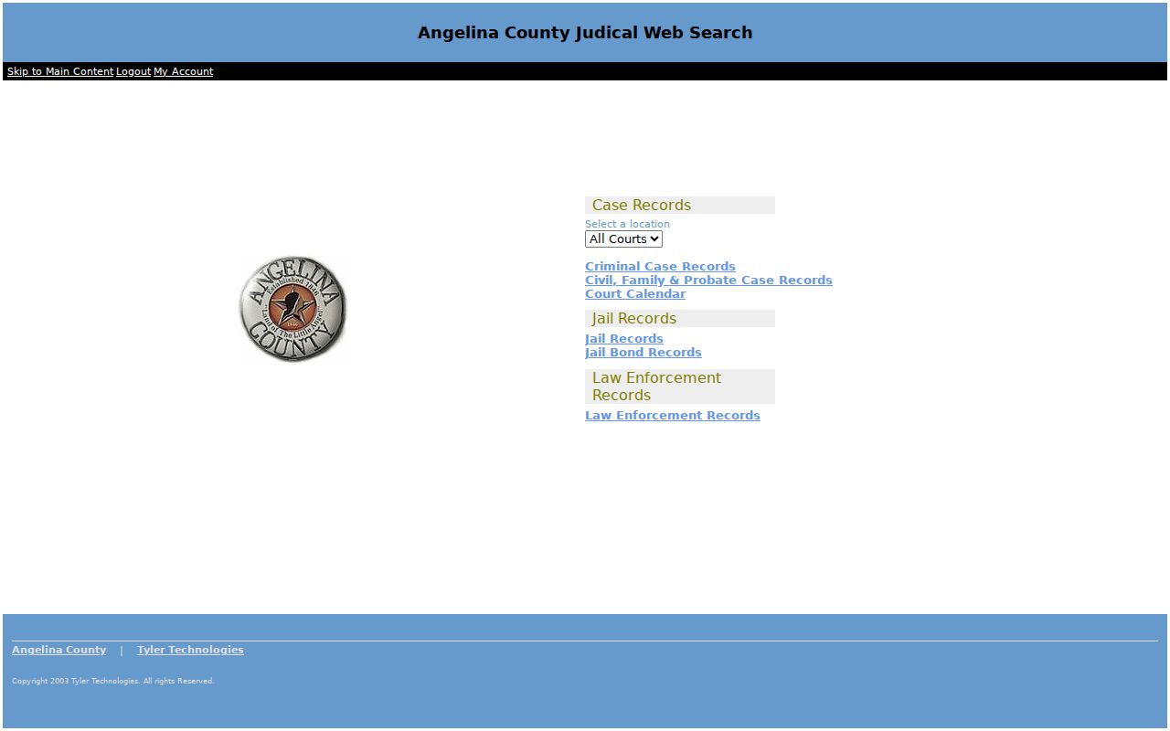 Angelina County court case lookup Odyssey selector