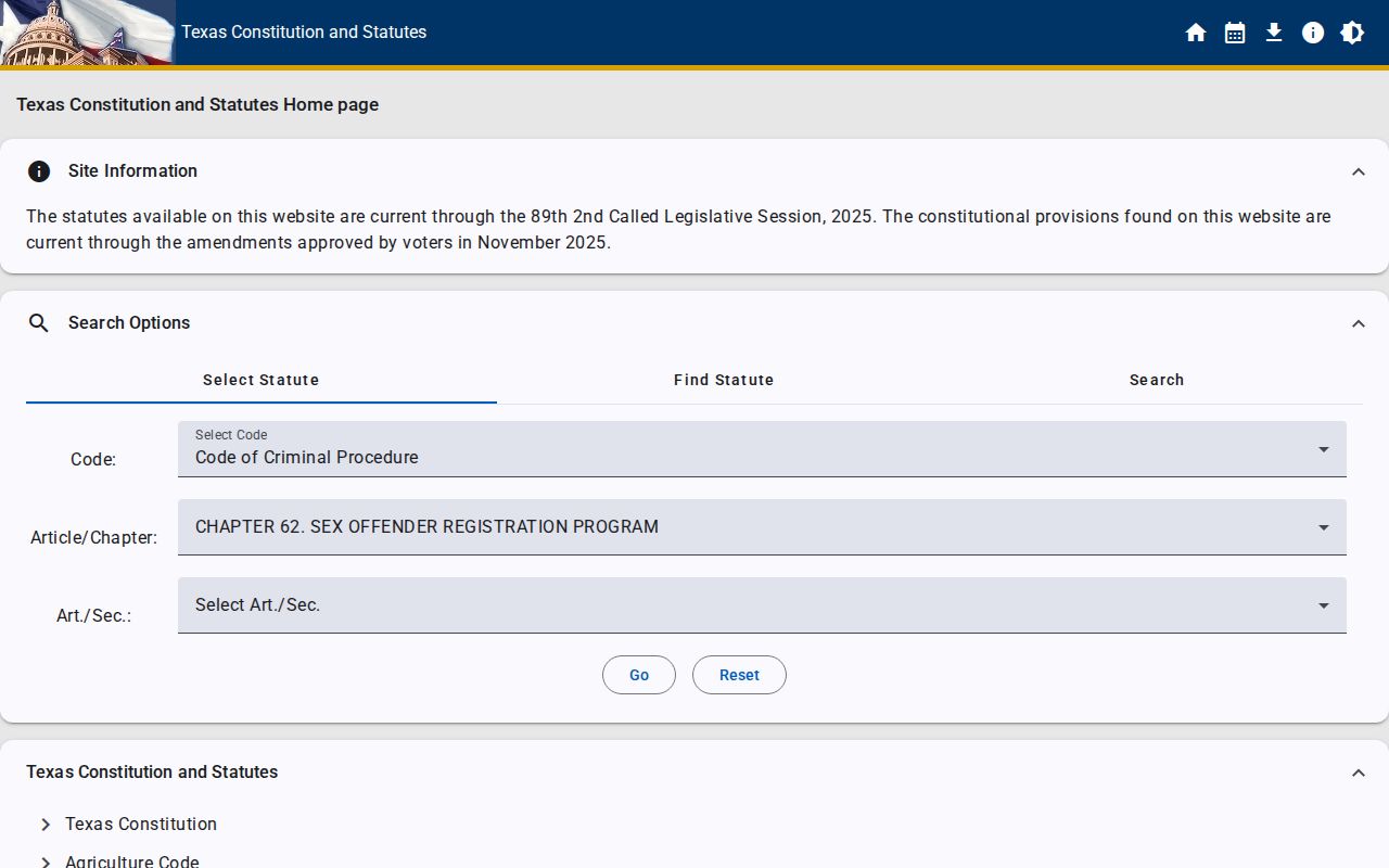 Texas Code of Criminal Procedure Chapter 62 registration law for Angelina County