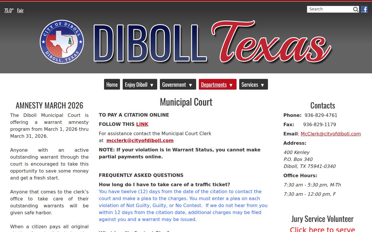 Diboll Municipal Court procedures and citation information