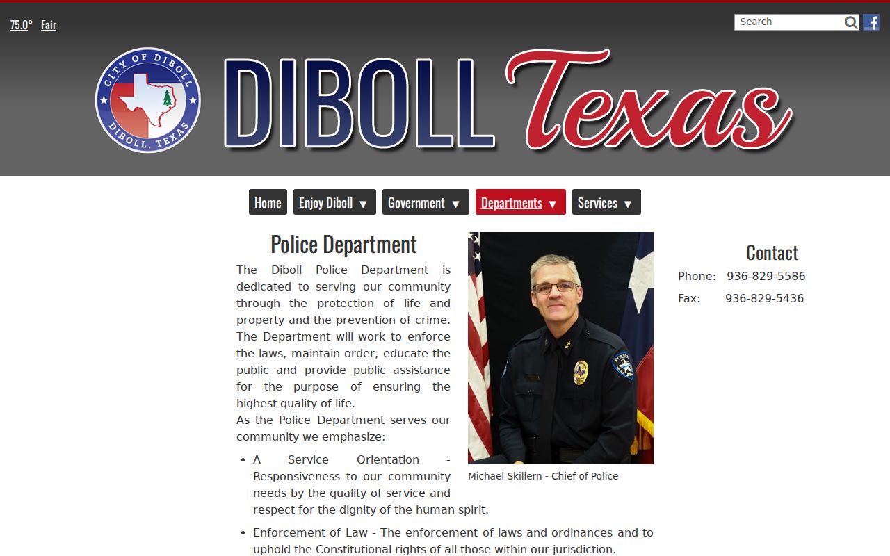 Official Diboll Police Department page and contact information