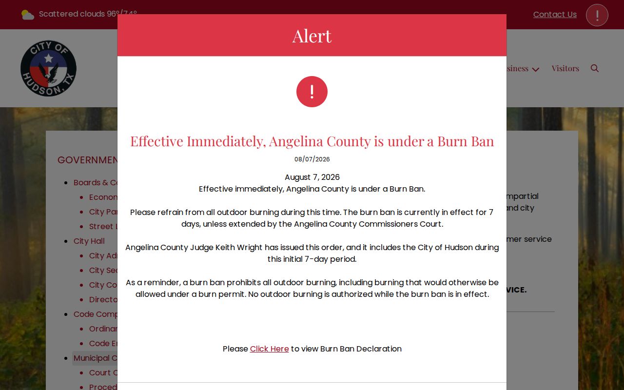 Hudson Municipal Court page with forms and docket resources