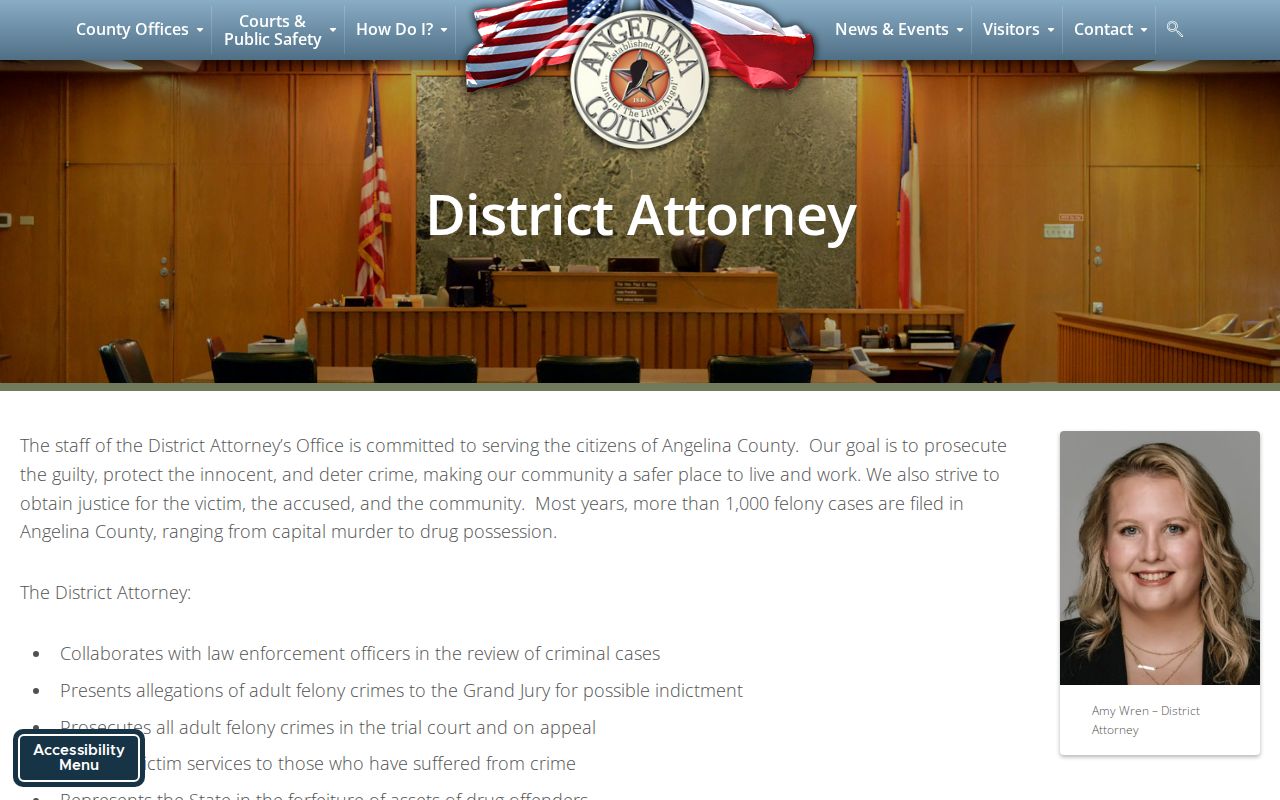 Angelina County District Attorney official page serving Lufkin cases