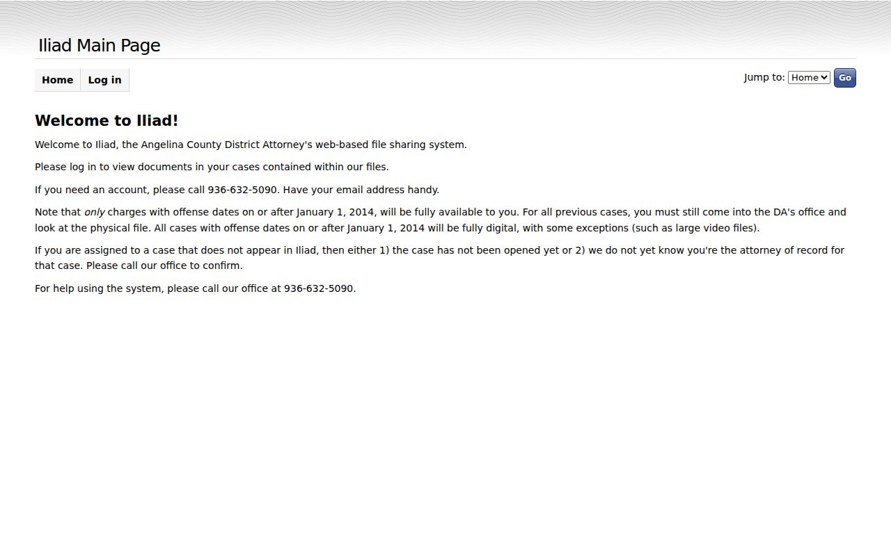 Angelina County District Attorney Iliad attorney discovery login