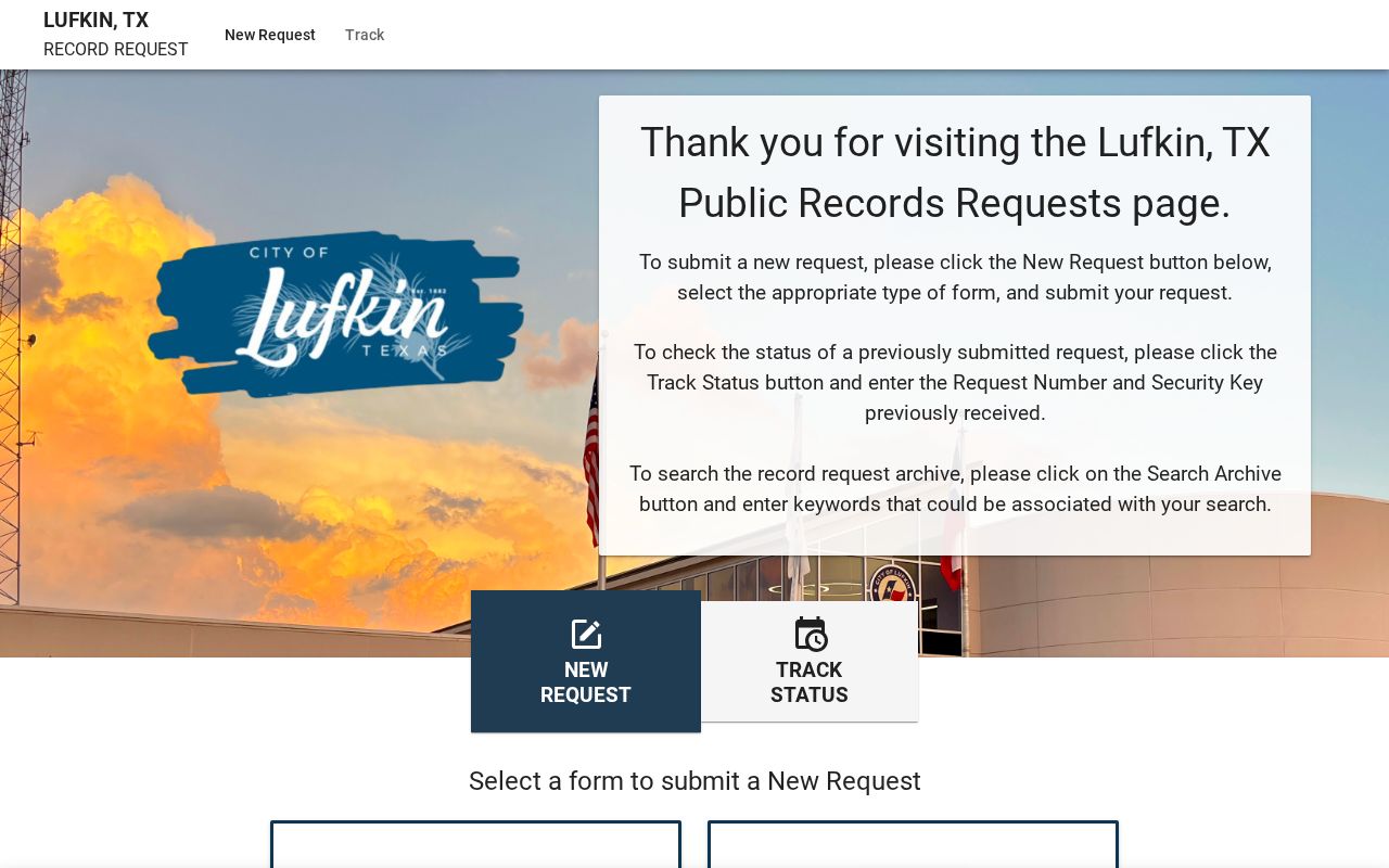 Lufkin JustFOIA public records request portal